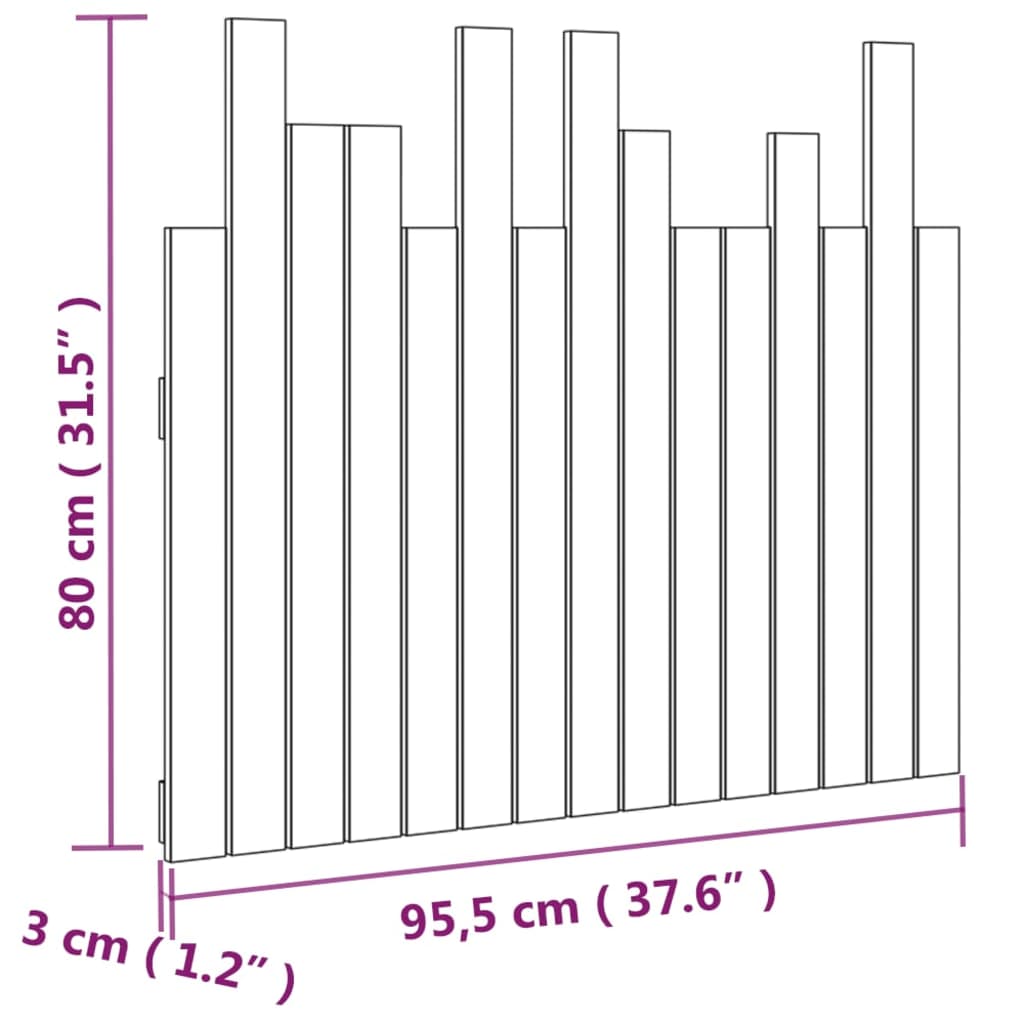 Väggmonterad huvudgavel vit 95,5x3x80 cm massiv furu