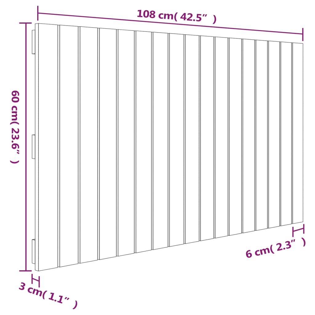 Väggmonterad huvudgavel vit 108x3x60 cm massiv furu