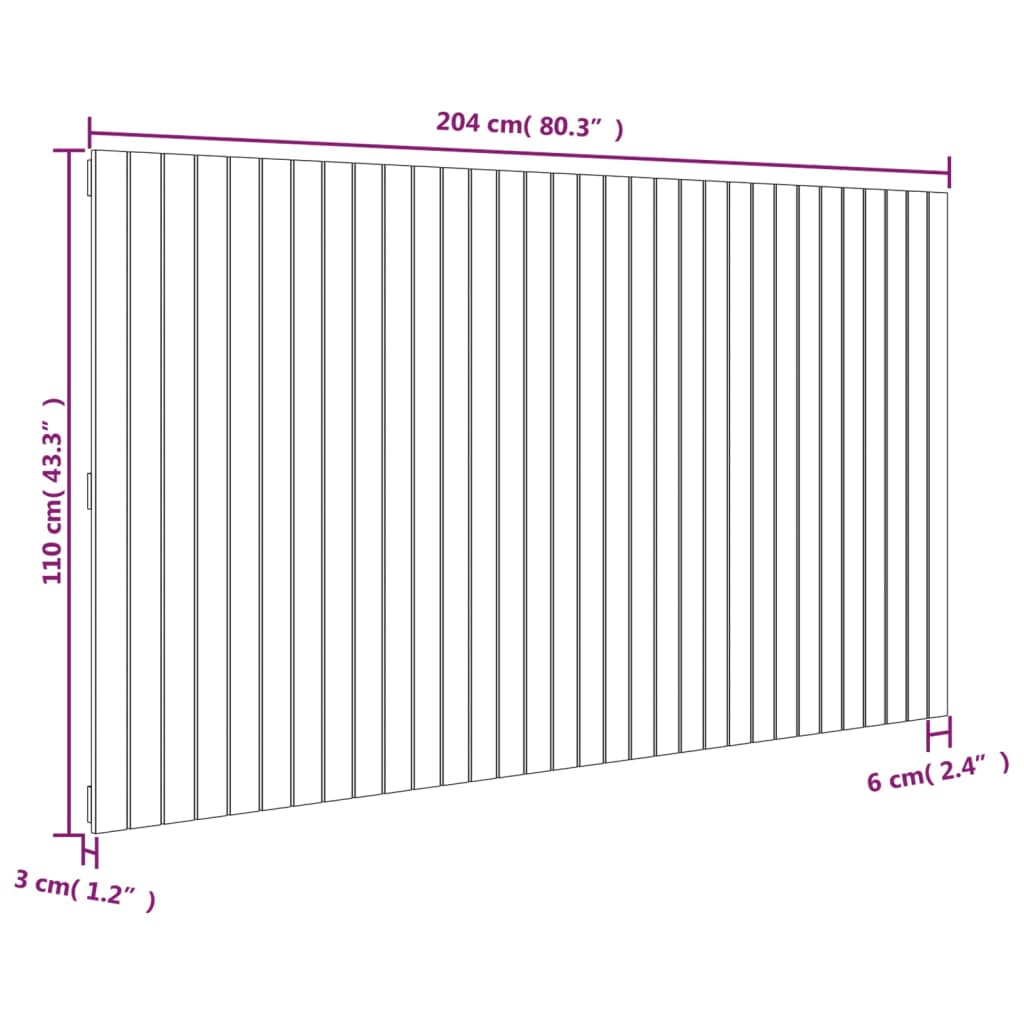 Väggmonterad huvudgavel vit 204x3x110 cm massiv furu