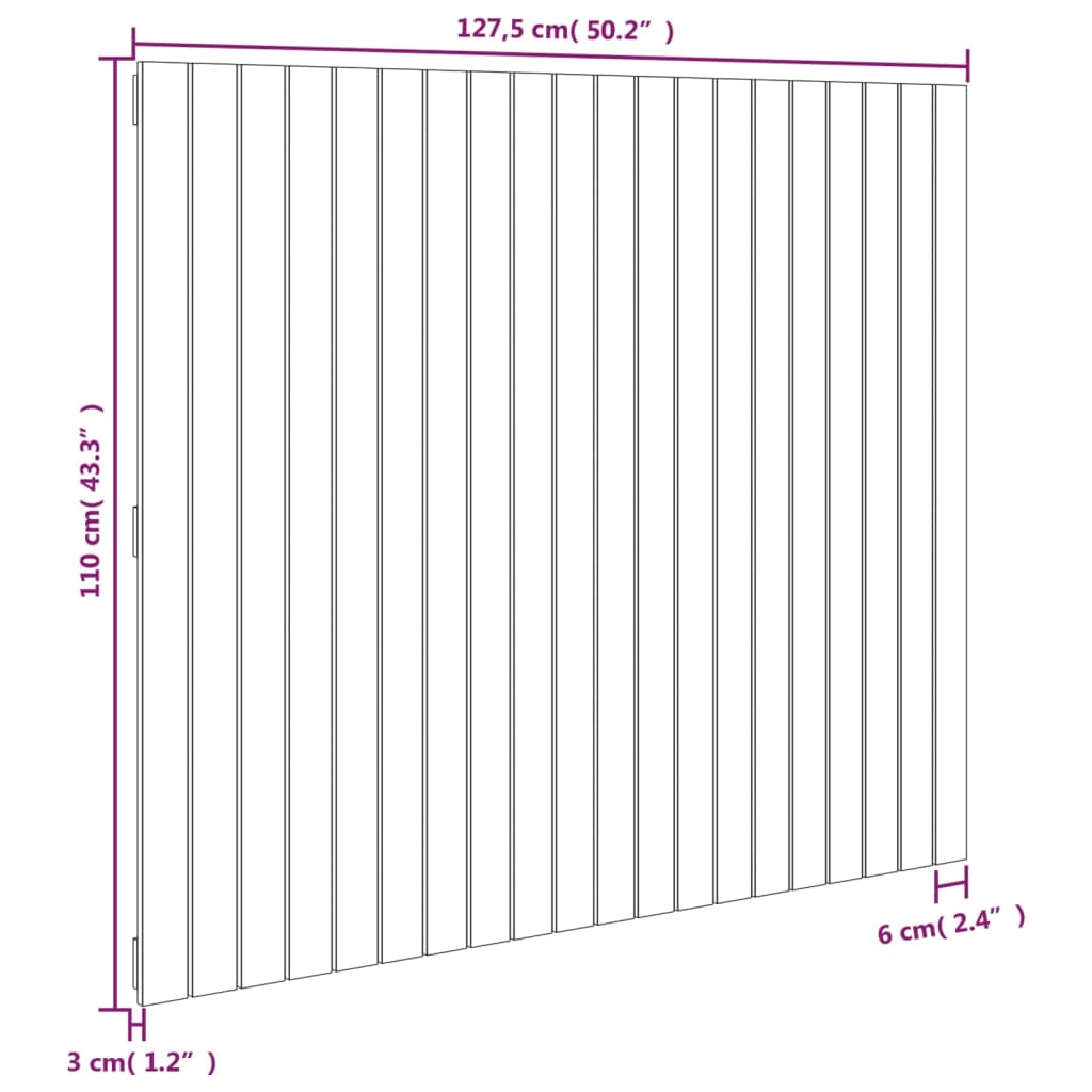 Väggmonterad huvudgavel vit 127,5x3x110 cm massiv furu