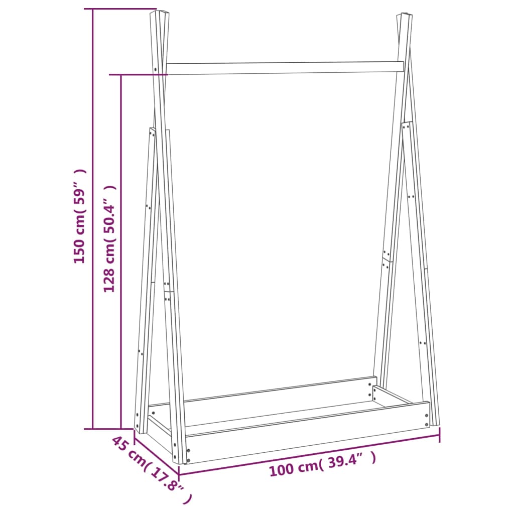 Klädställning vit 100x45x150 cm massiv furu