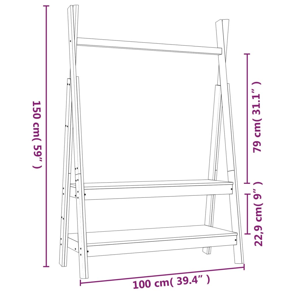 Klädställning 100x45,5x150 cm massiv furu