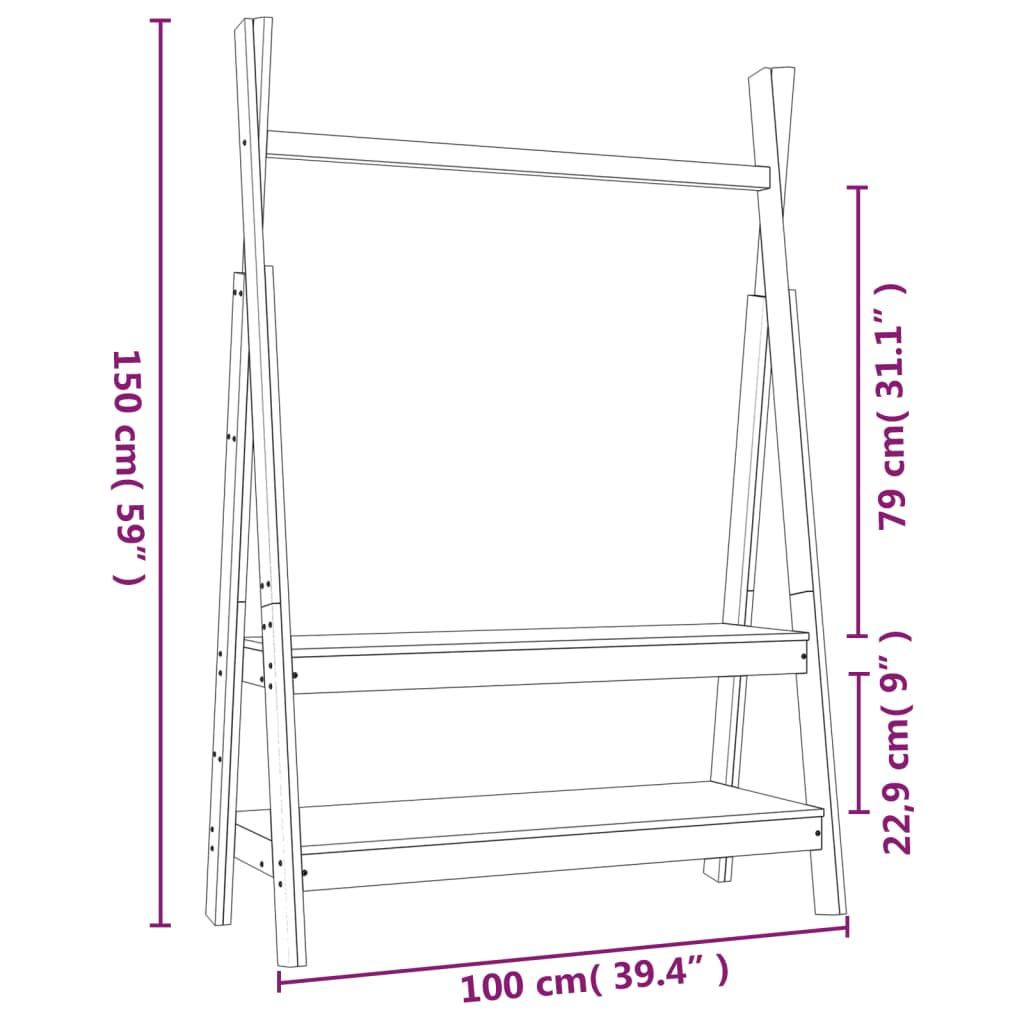 Klädställning vit 100x45,5x150 cm massiv furu