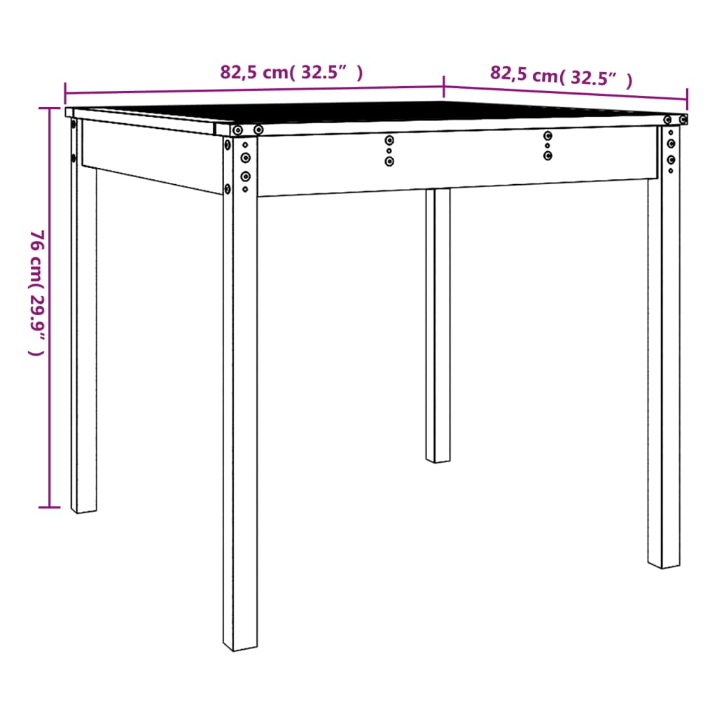 Trädgårdsbord 82,5x82,5x76 cm massiv furu