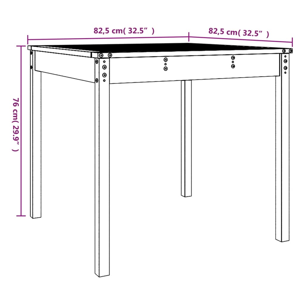 Trädgårdsbord vit 82,5x82,5x76 cm massiv furu