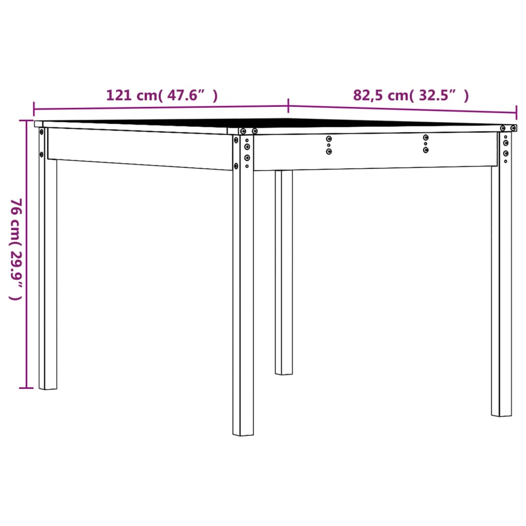 Trädgårdsbord 121x82,5x76 cm massiv furu