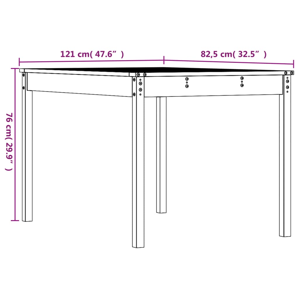 Trädgårdsbord grå 121x82,5x76 cm massiv furu