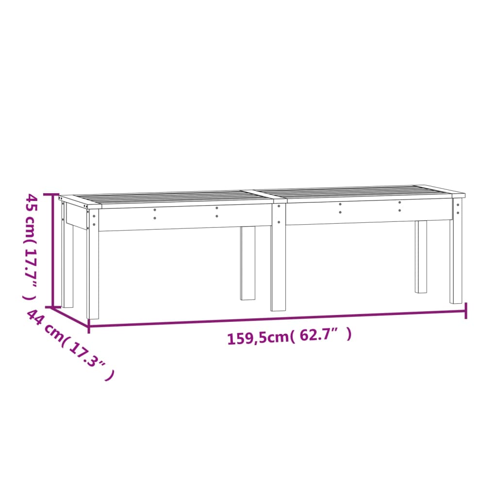 Trädgårdsbänk 2-sits svart 159,5x44x45 cm massiv furu