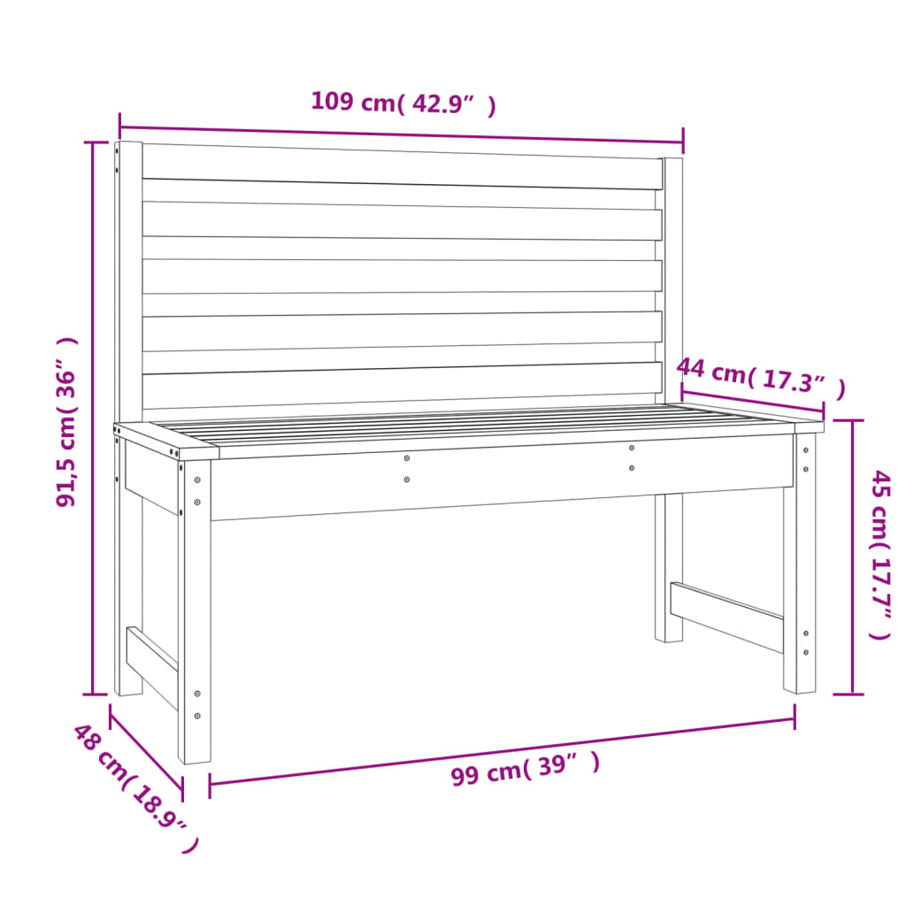 Trädgårdsbänk 109 cm massiv furu