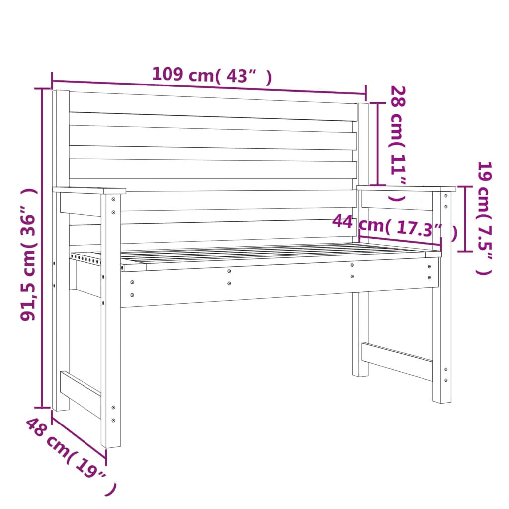 Trädgårdsbänk 109x48x91,5 cm massiv furu