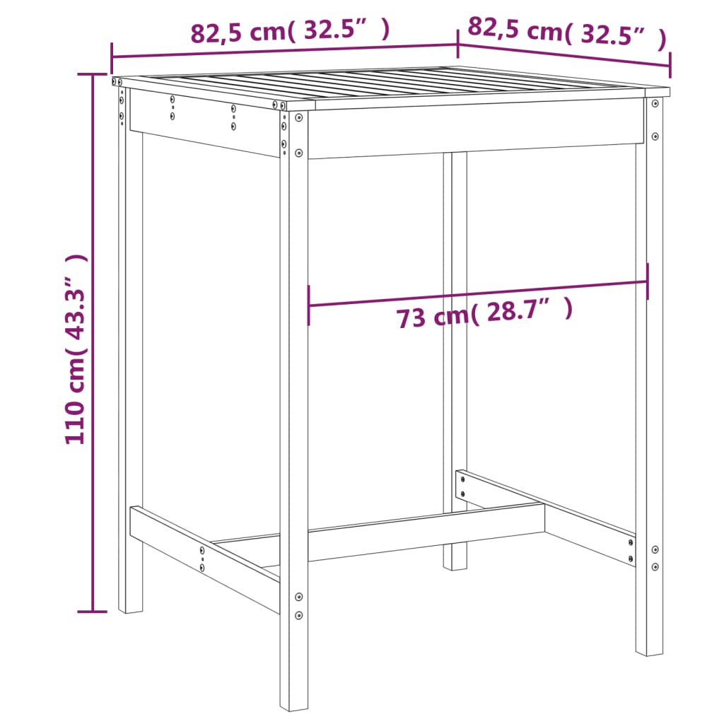 Trädgårdsbord 82,5x82,5x110 cm massiv furu