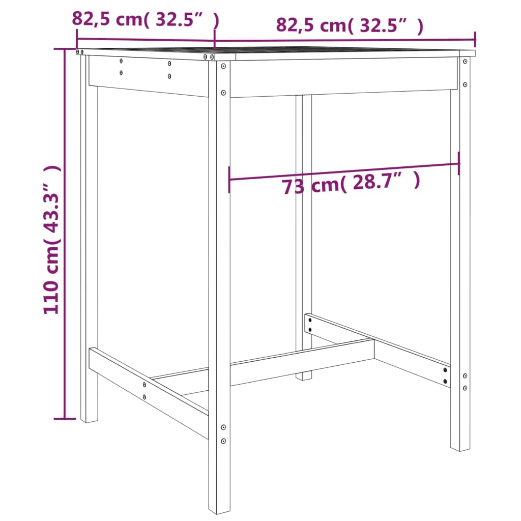 Trädgårdsbord 82,5x82,5x110 cm massivt douglasträ