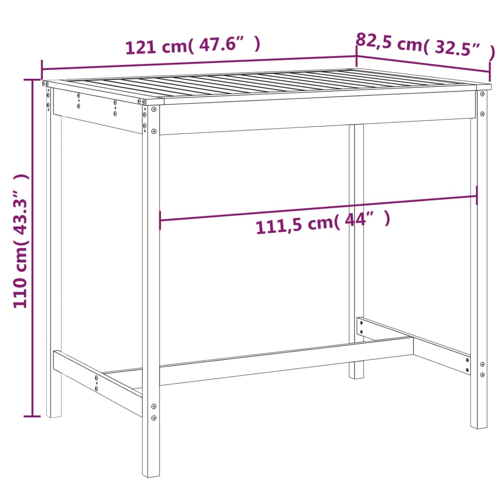 Trädgårdsbord 121x82,5x110 cm massiv furu