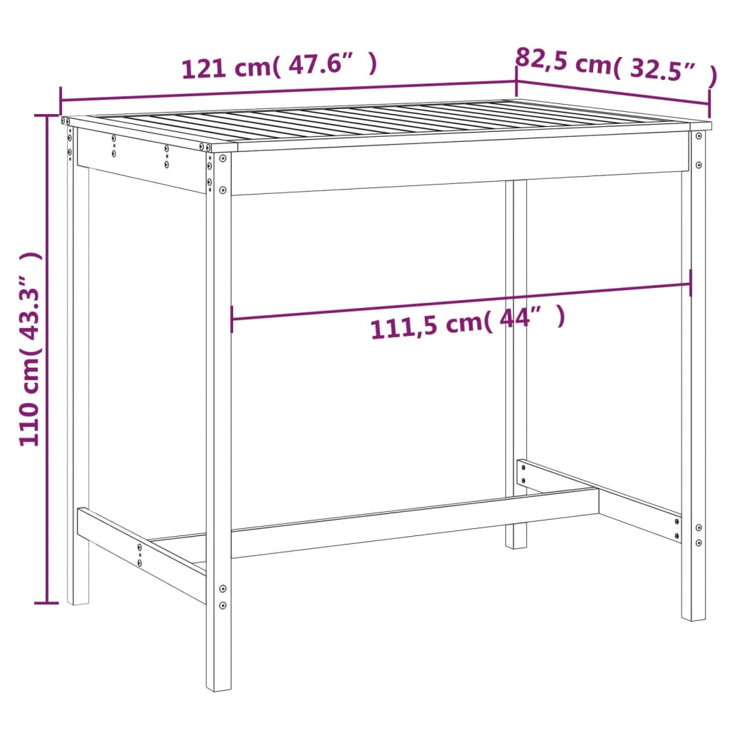 Trädgårdsbord grå 121x82,5x110 cm massiv furu