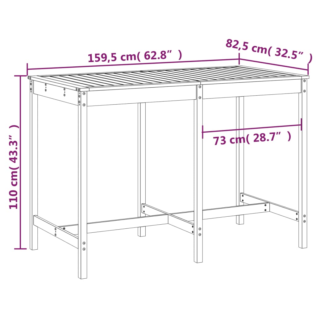 Trädgårdsbord 159,5x82,5x110 cm massiv furu