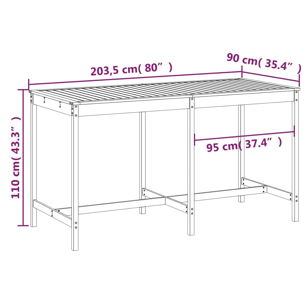 Trädgårdsbord 203,5x90x110 cm massiv furu