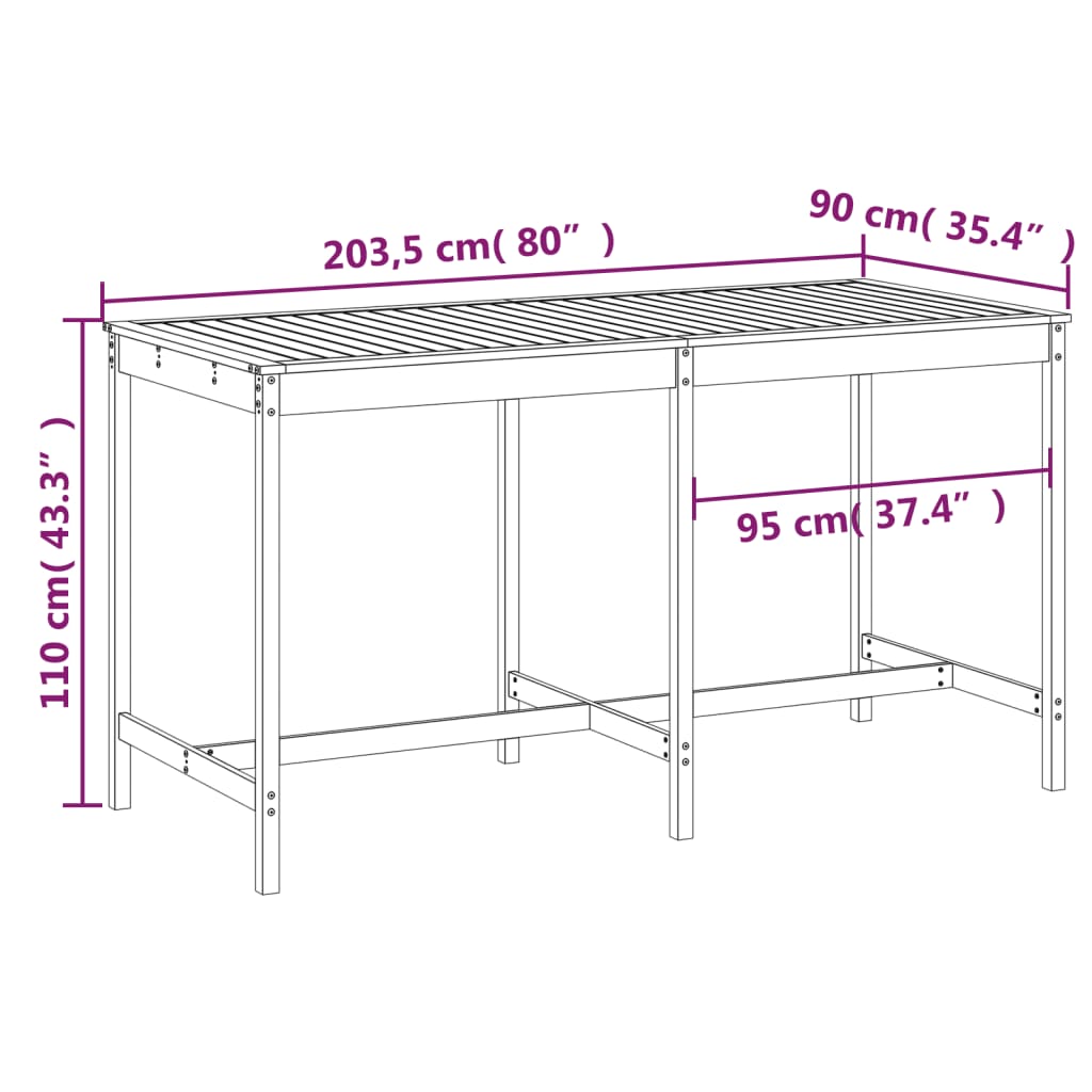 Trädgårdsbord vit 203,5x90x110 cm massiv furu