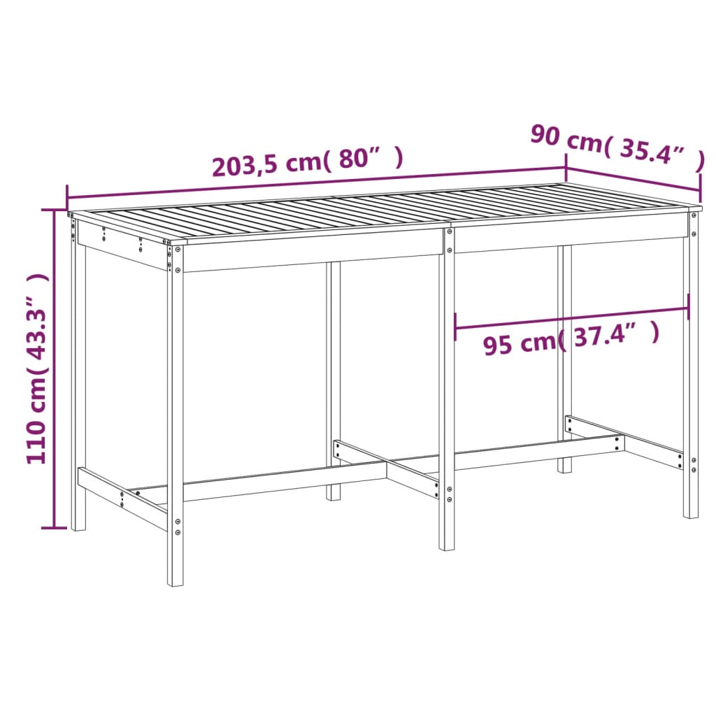 Trädgårdsbord 203,5x90x110 cm massivt douglasträ