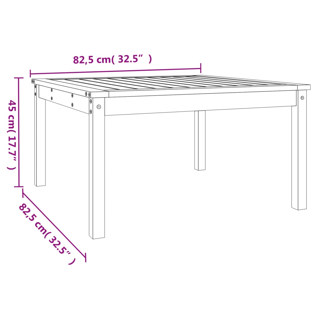 Trädgårdsbord vit 82,5x82,5x45 cm massiv furu