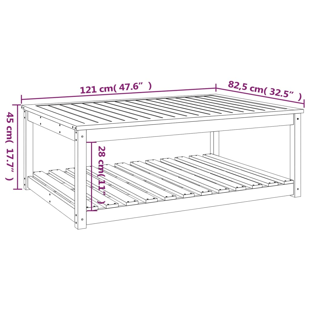 Trädgårdsbord 121x82,5x45 cm massiv furu