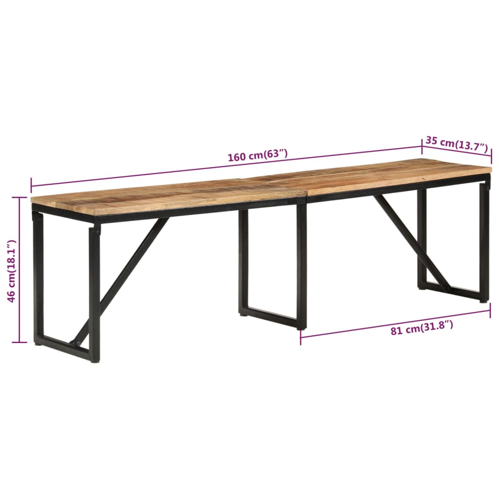 Bänk 160x35x46 cm massivt mangoträ