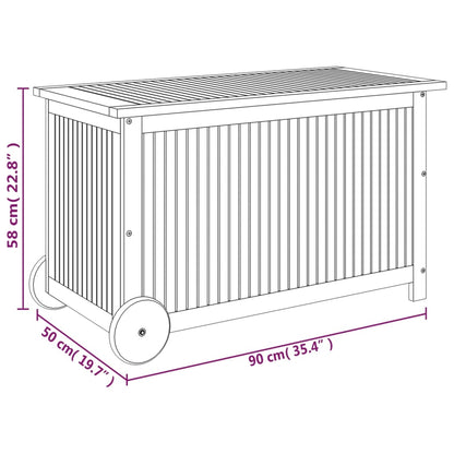 Dynbox med hjul 90x50x58 cm massivt akaciaträ