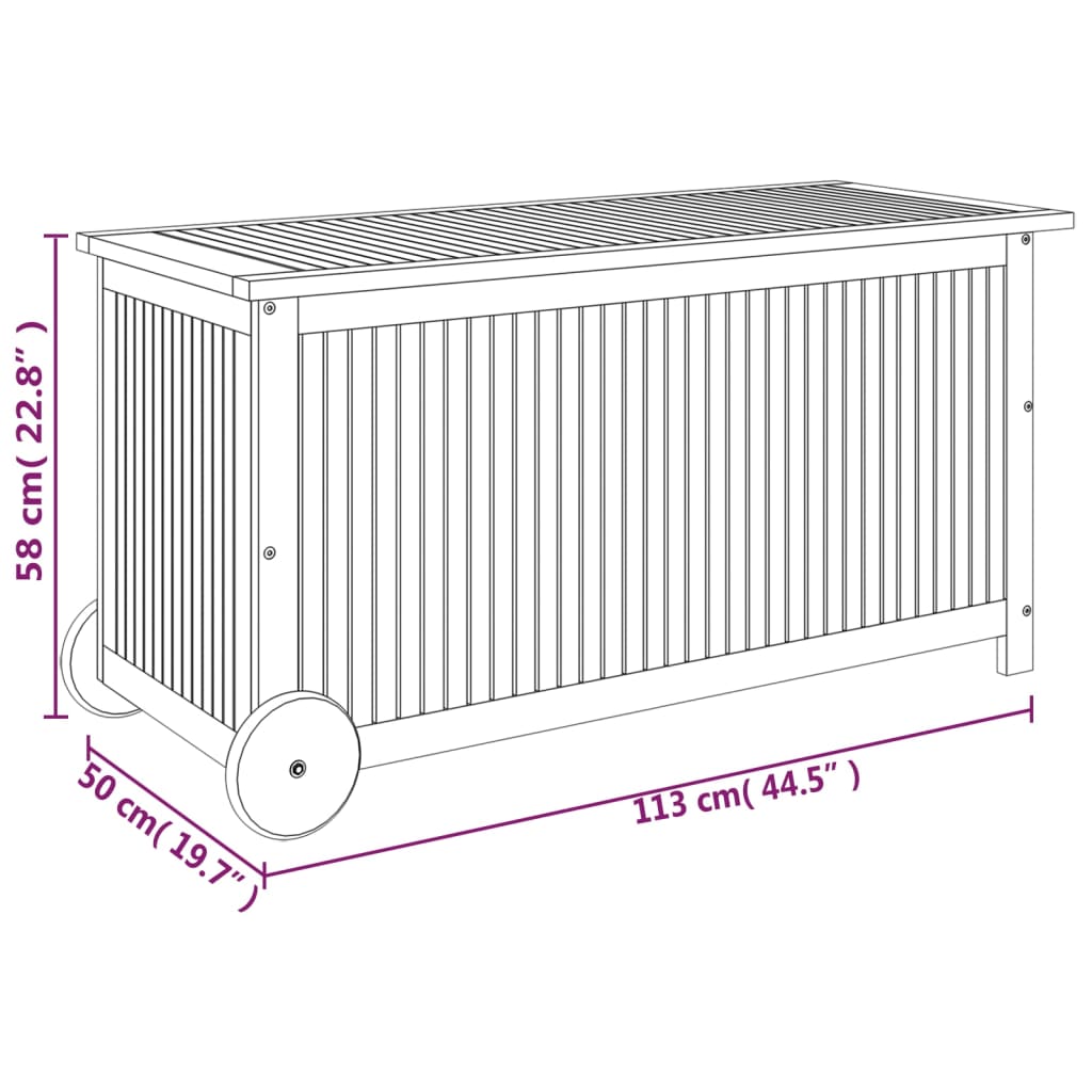 Dynbox med hjul 113x50x58 cm massivt akaciaträ