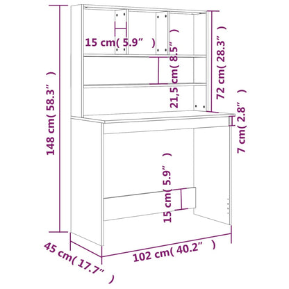 Skrivbord med hyllor sonoma-ek 102x45x148 cm konstruerat trä