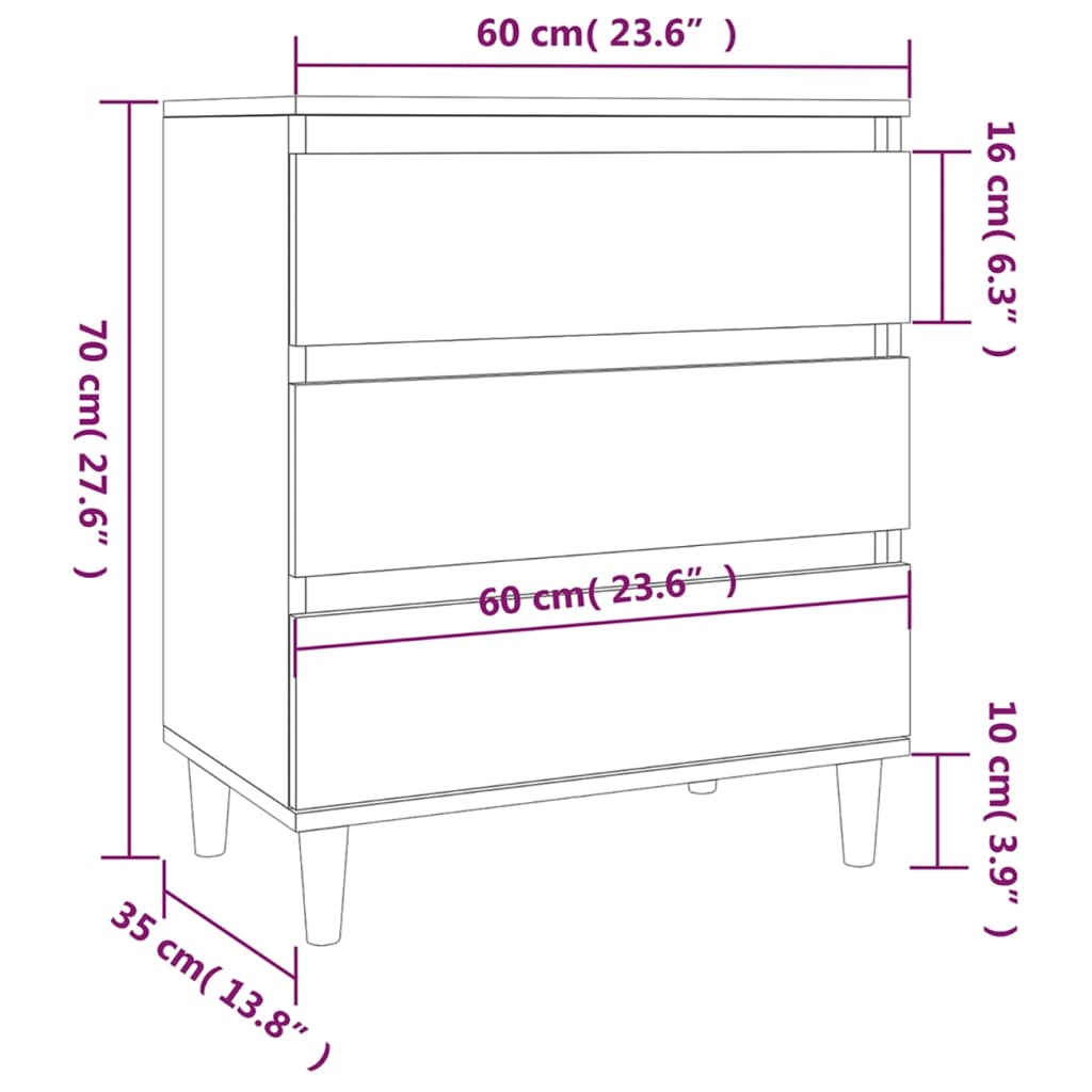 Byrå vit 60x35x70 cm konstruerat trä