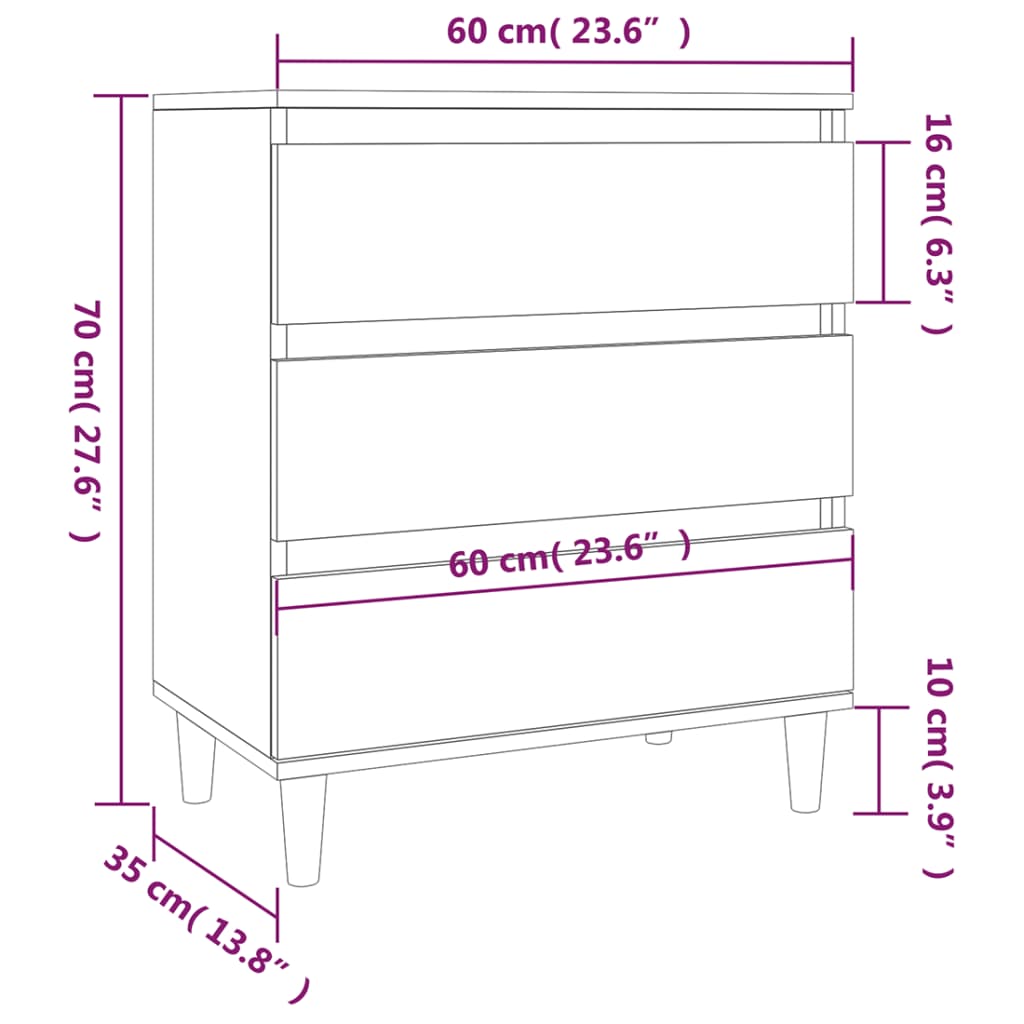 Byrå svart 60x35x70 cm konstruerat trä