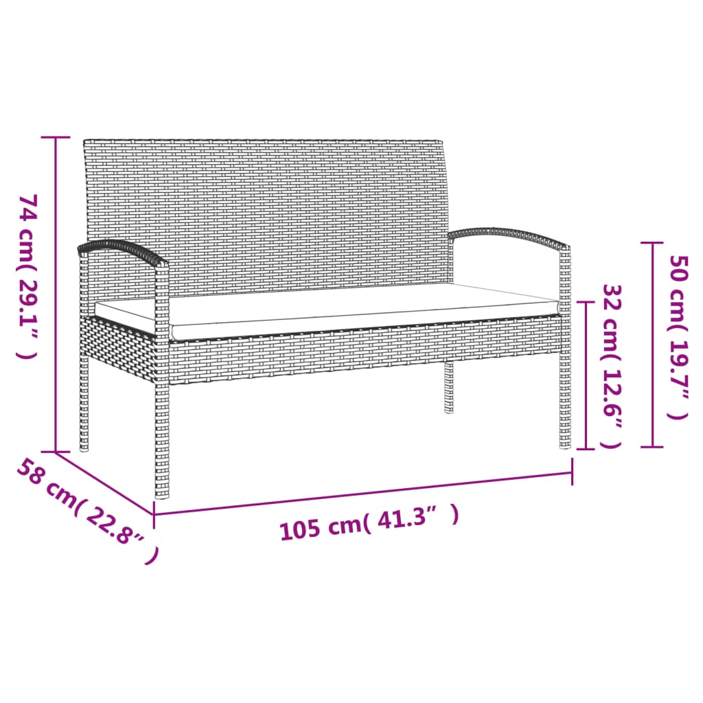 Trädgårdsbänk med dyna brun 105 cm konstrotting