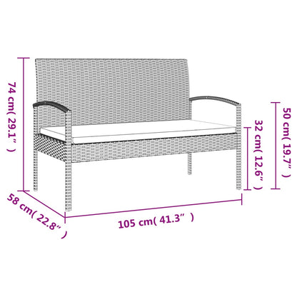 Trädgårdsbänk med dyna grå 105 cm konstrotting