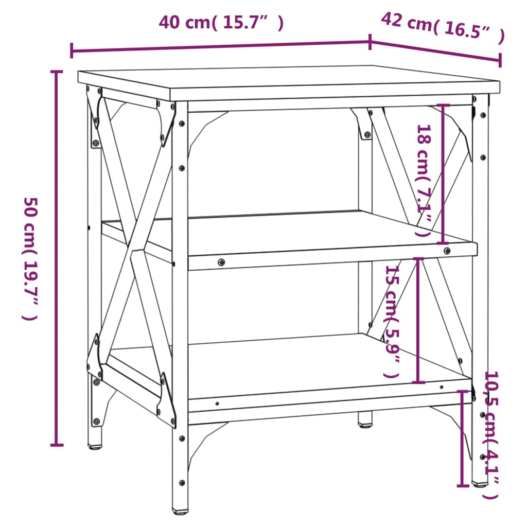 Soffbord 2 st rökfärgad ek 40x42x50 cm konstruerat trä