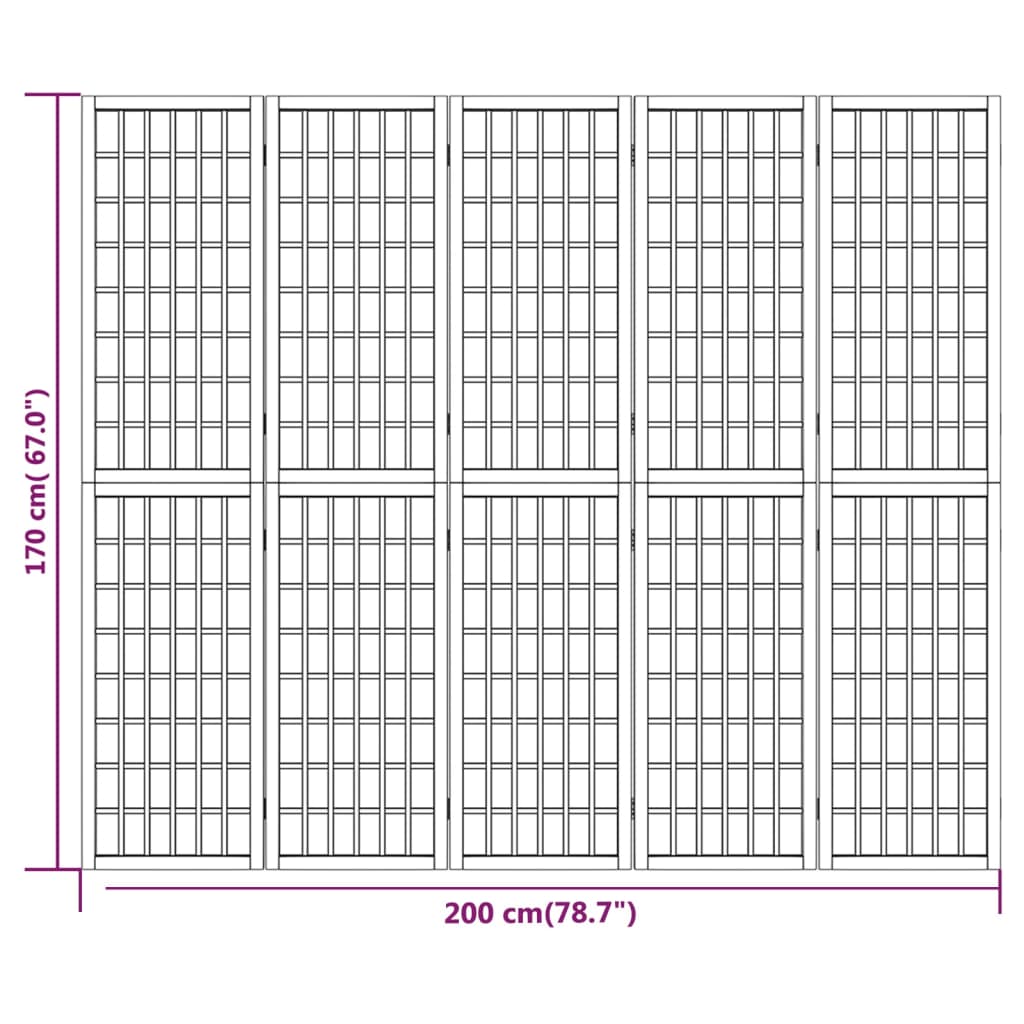 Rumsavdelare med 5 paneler japansk stil 200x170 cm svart