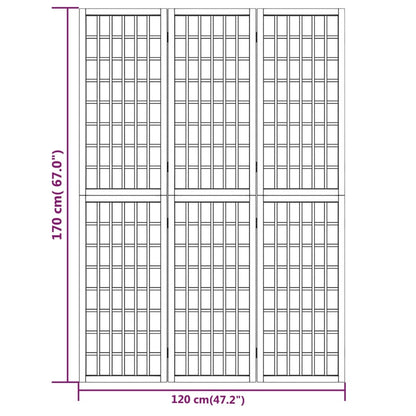 Rumsavdelare med 3 paneler japansk stil 120x170 cm