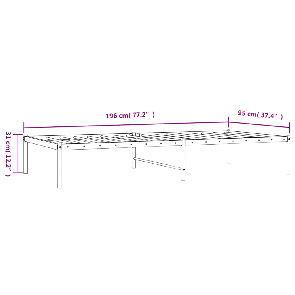 Sängram metall vit 90x190 cm