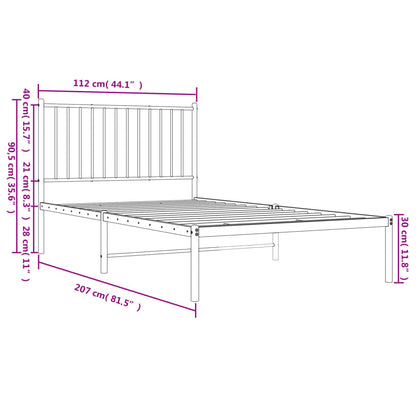 Sängram med huvudgavel metall vit 107x203 cm