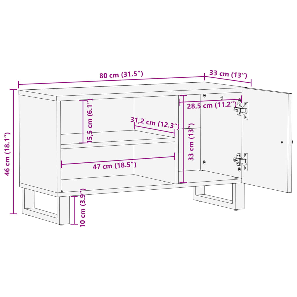 TV-skåp 80x33x46 cm massivt återvunnet och konstruerat trä