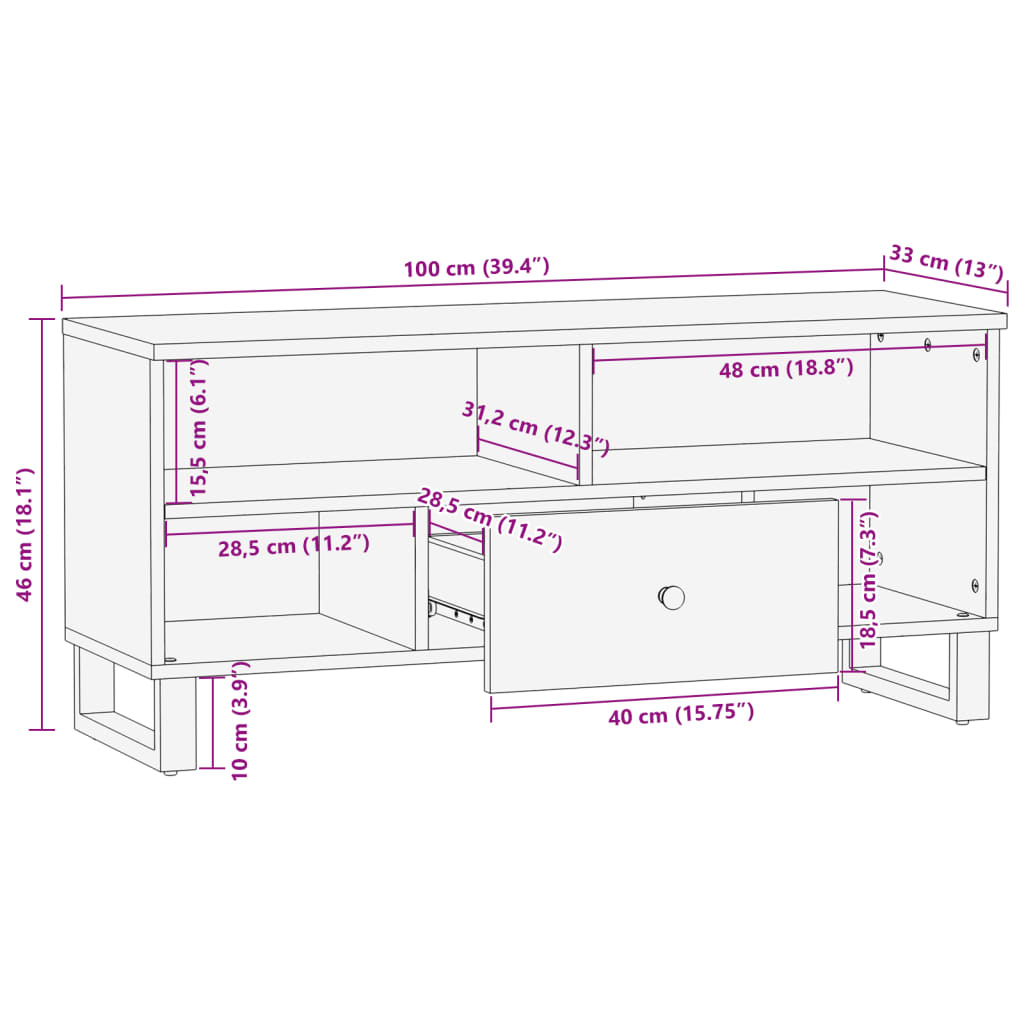 TV-skåp 100x33x46 cm massivt återvunnet och konstruerat trä