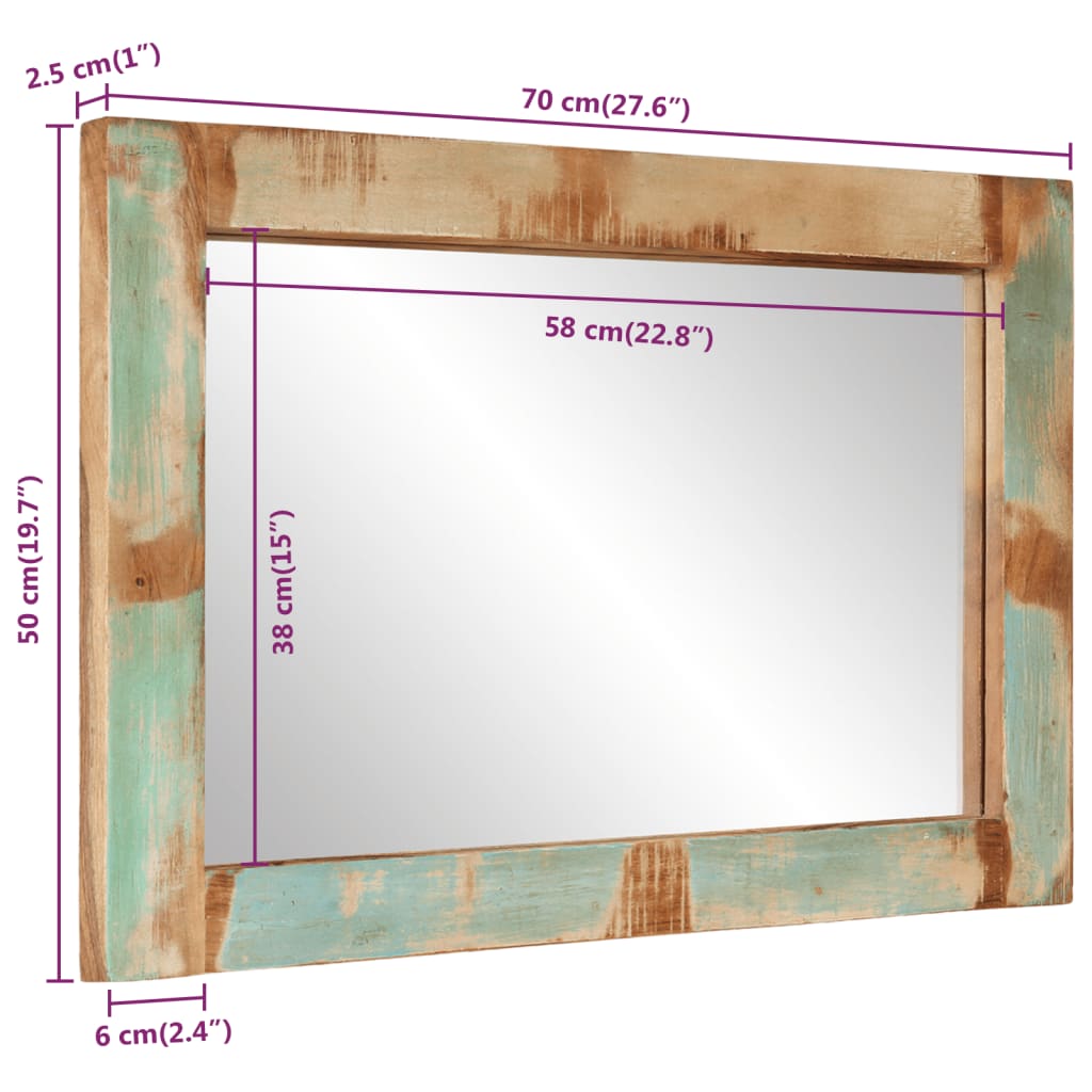 Spegel 70x50 cm massivt återvunnet trä och glas