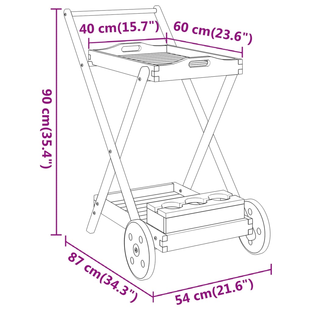 Serveringsvagn 54x87x90 cm massivt akaciaträ