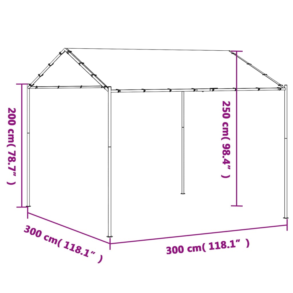 Paviljong antracit 3x3 m stål och tyg