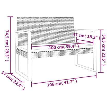 Trädgårdsbänk med dynor svart 106 cm konstrotting