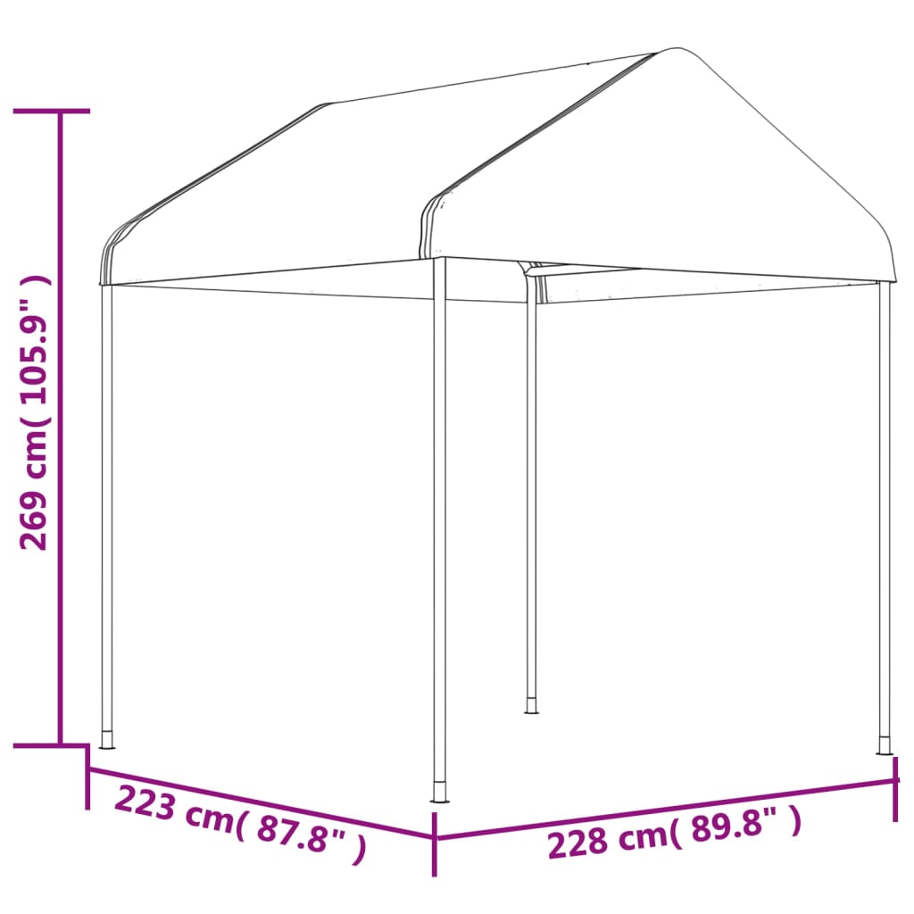 Paviljong med tak vit 2,28x2,23x2,69 m polyeten