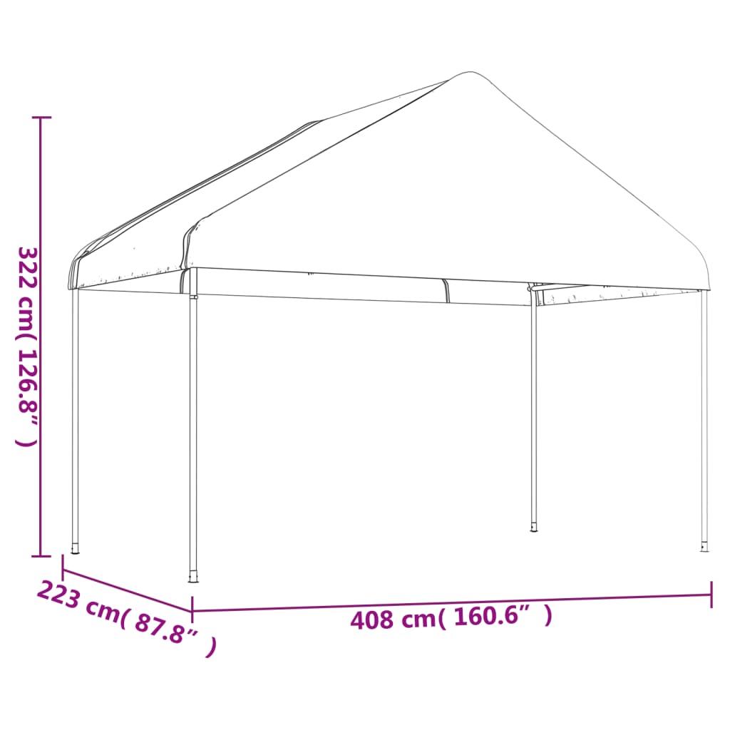 Paviljong med tak vit 4,08x2,23x3,22 m polyeten