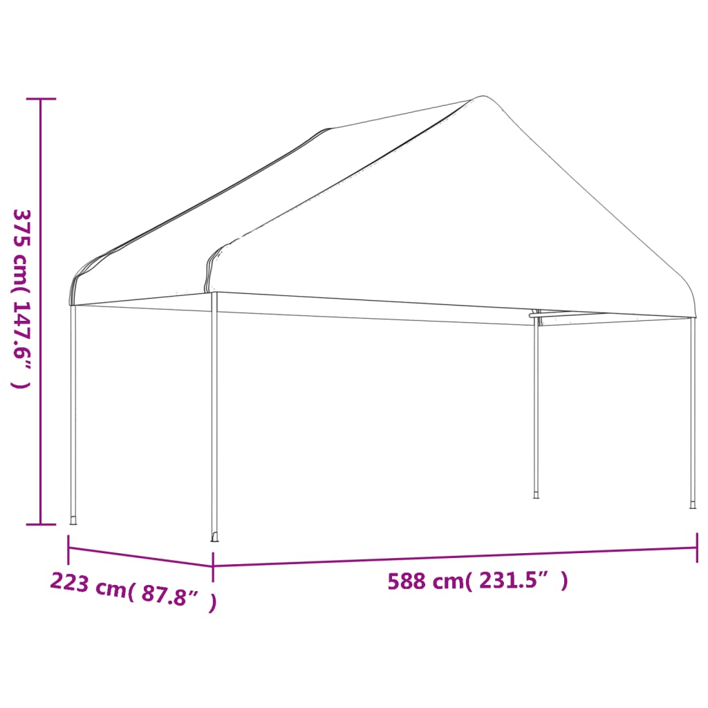 Paviljong med tak vit 5,88x2,23x3,75 m polyeten