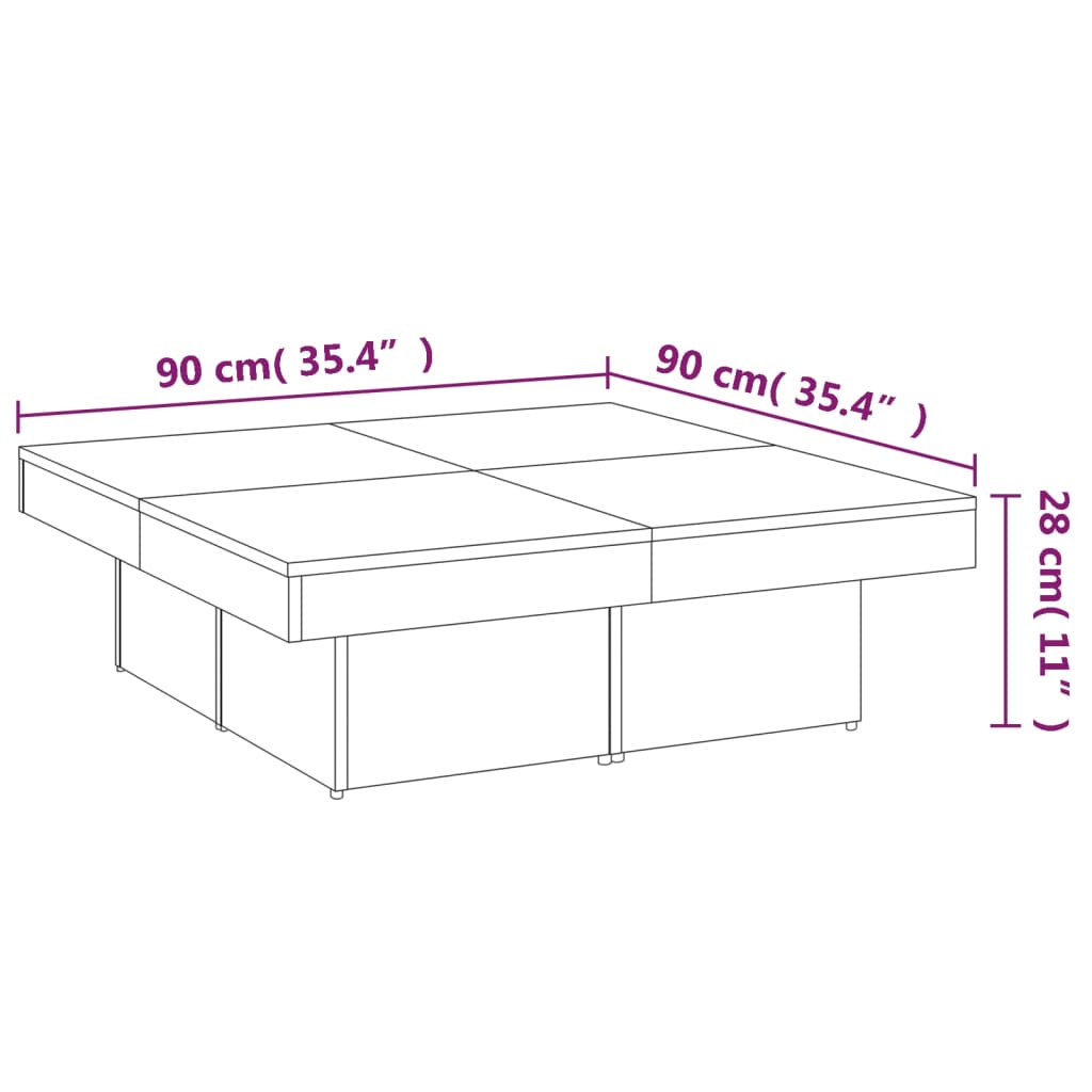 Soffbord rökfärgad ek 90x90x28 cm konstruerat trä