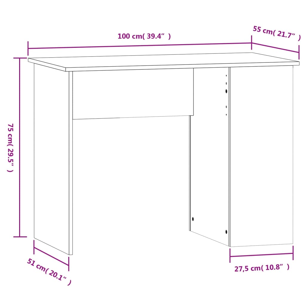 Skrivbord vit 100x55x75 cm konstruerat trä