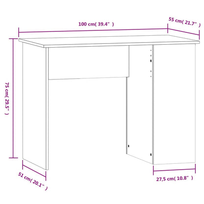 Skrivbord vit 100x55x75 cm konstruerat trä