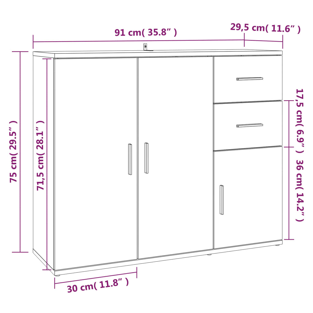 Byrå vit 91x29,5x75 cm konstruerat trä